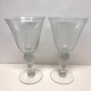 Set of 2 Artland Hand Blown Clear Bubble Glass Water Goblets